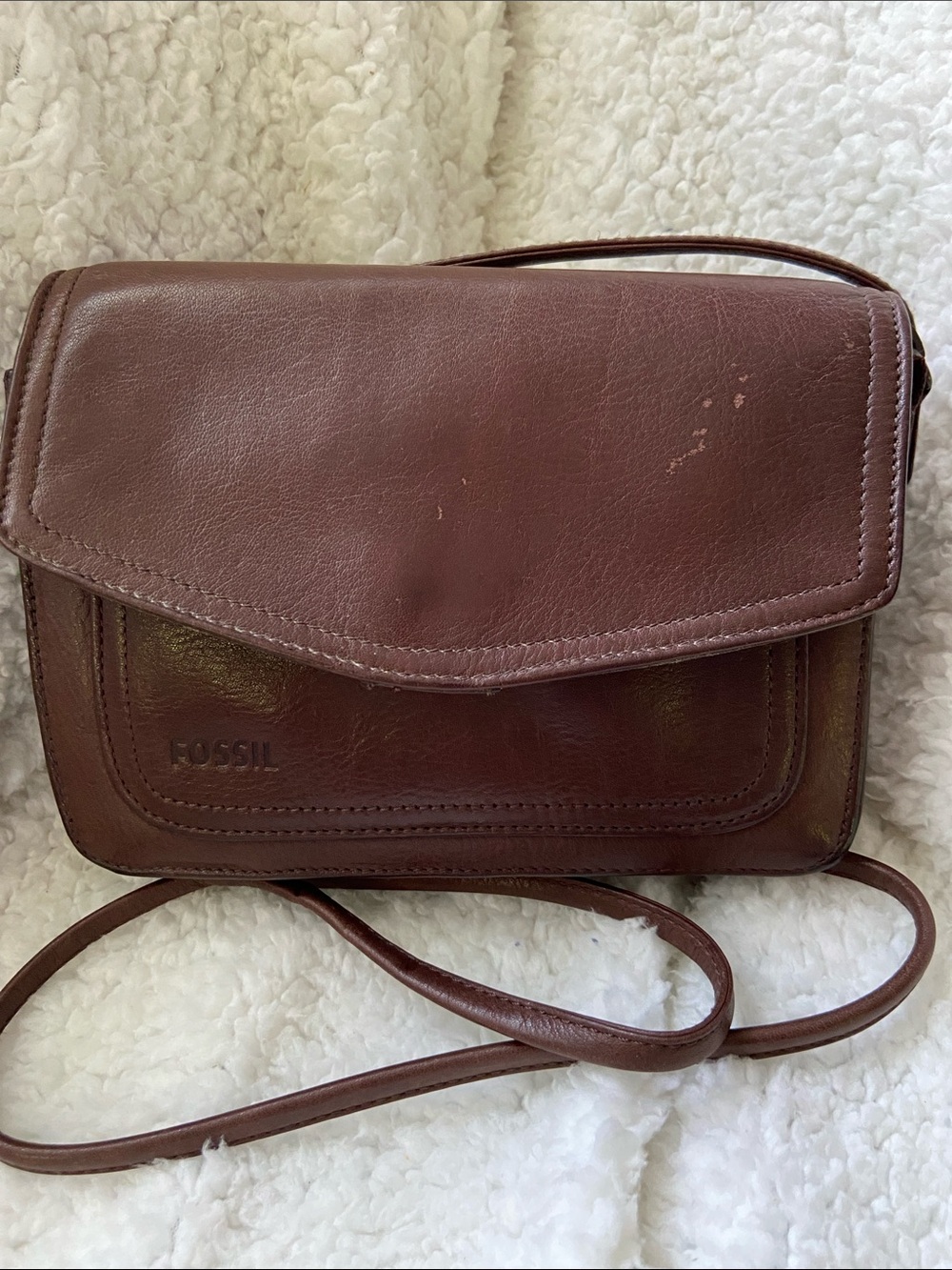 Vintage 90s Fossil Brown Leather Crossbody Organizer Bag Purse Wallet